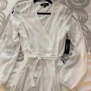 NWT White Wrap Dress with Peek-a-boo Long Sleeves